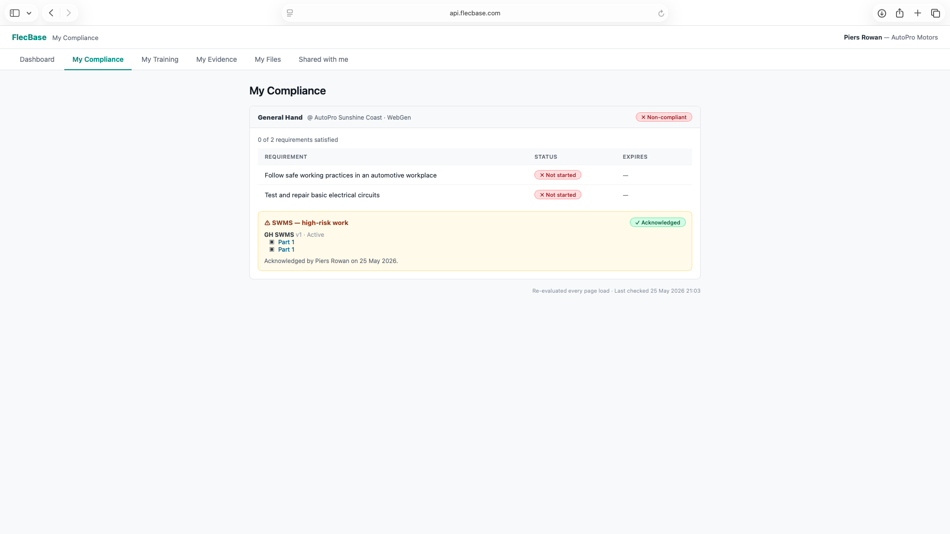 Worker portal — My Compliance