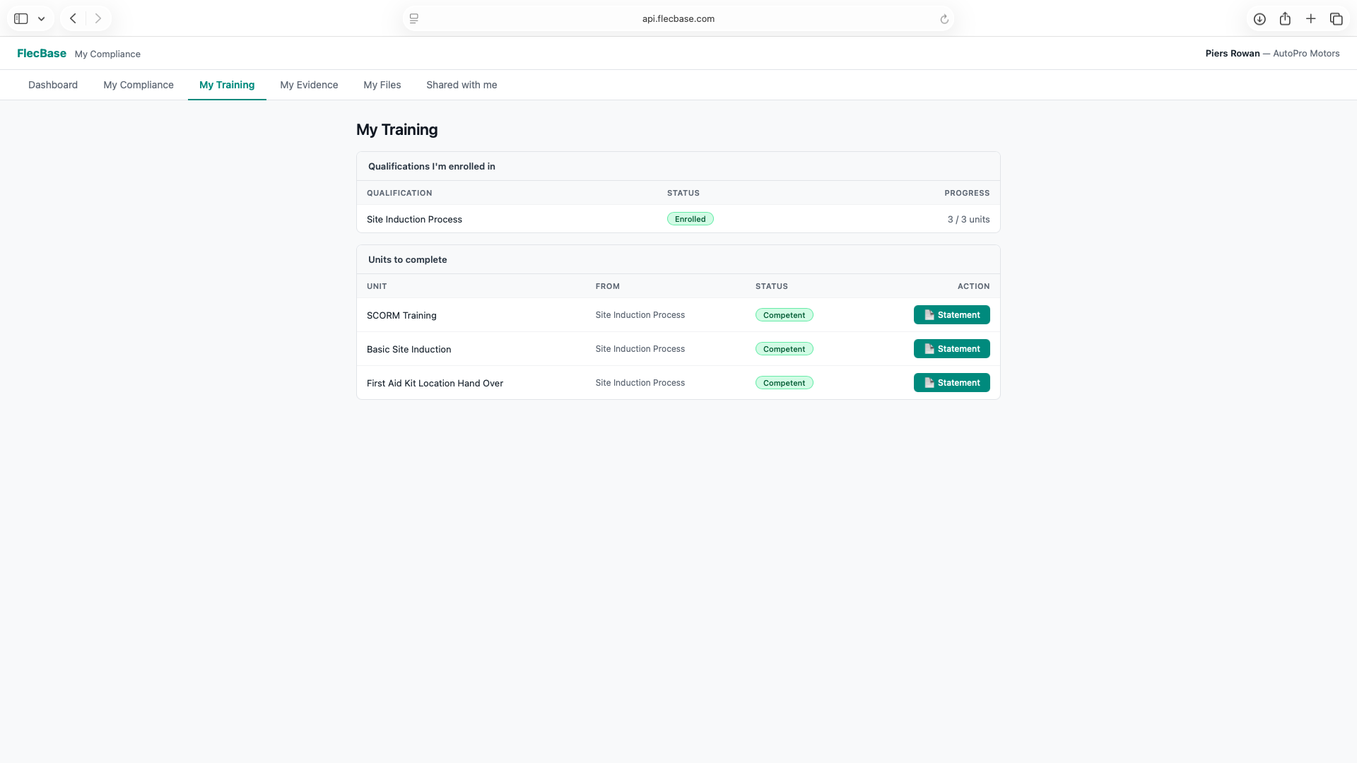 Worker portal — My Training