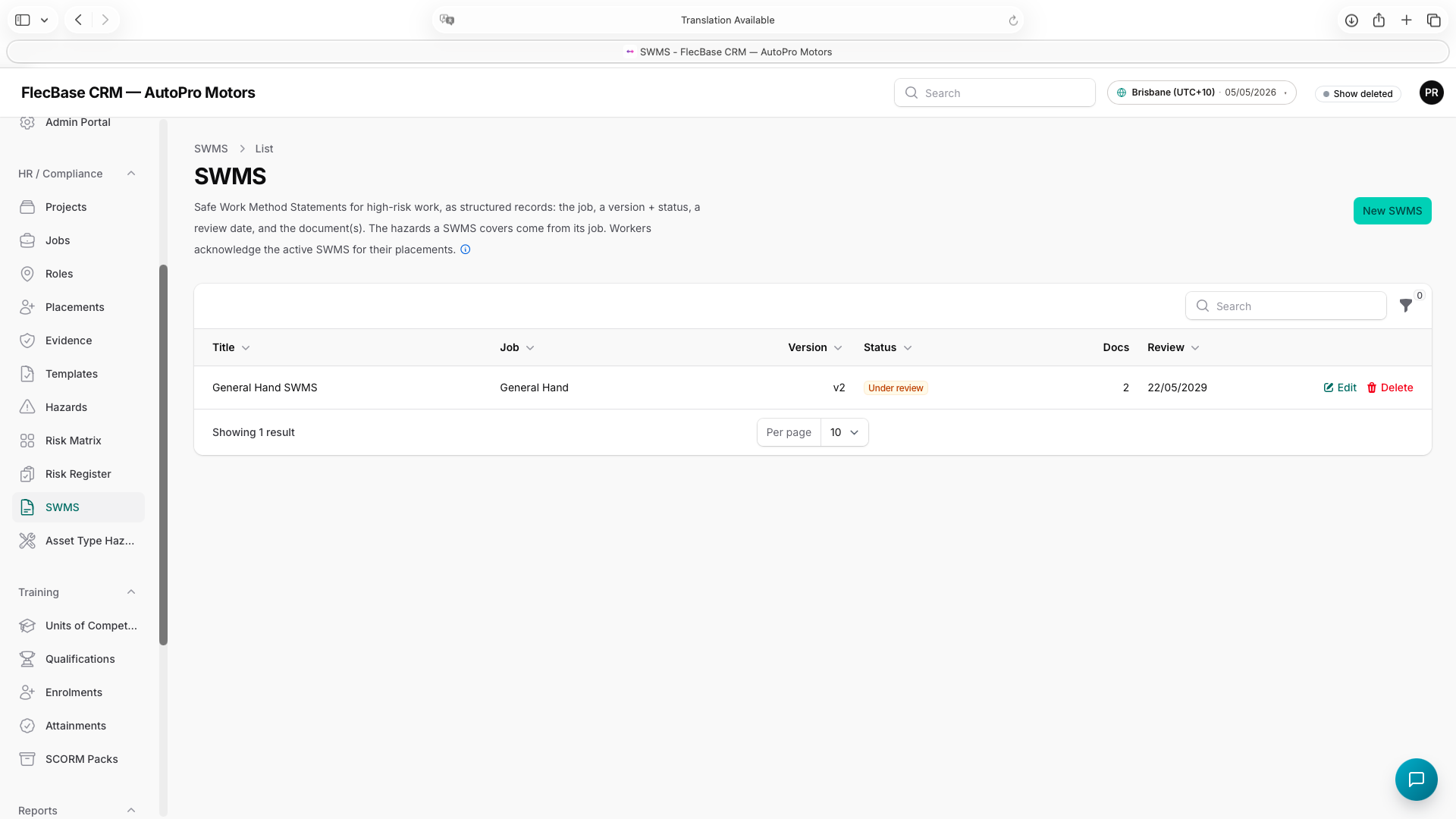 SWMS — overview